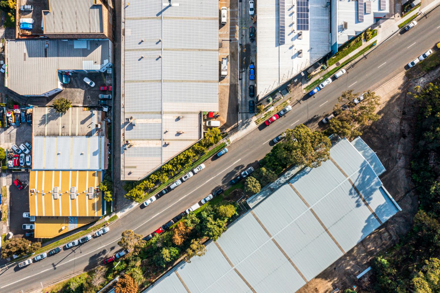 Aerial view of an industrial estate, Gregory Hills NSW